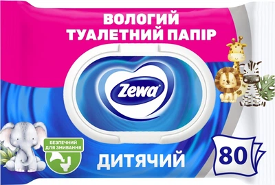 Вологий туалетний папір Zewa Kids 80 аркушів (7322541394275)