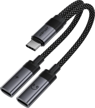 Аудіокабель Acefast J14 USB-C 2-in-1 charging audio adapter Black (6974316285823)