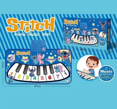 Музыкальный коврик-пианино Stitch Disney, 7 клавиш, режимы Piano и Memory, 47×31 см (TW6)