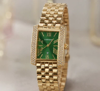 Женские наручные часы Cartier A351 Gold-Green