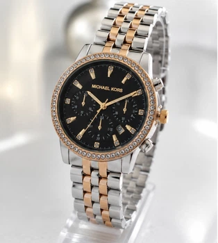Женские наручные часы Michael Kors MK-A269 серебристо-золотистые с черным циферблатом
