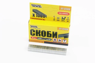 Закаленные скобы Mastertool типа R53, высота 8 мм, 1000 штук (41-0308)