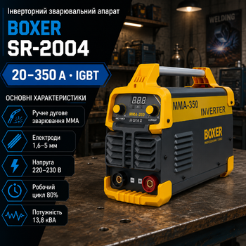 Инверторный сварочный аппарат BOXER SR-2004 MMA IGBT 20 350 А для электродов 1,6 5 мм со щитком кабелями и щеткой