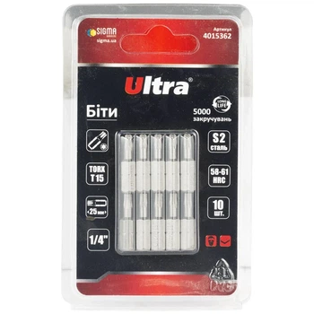 Биты TORX 15х25 мм ¼" 10 шт S2 ULTRA