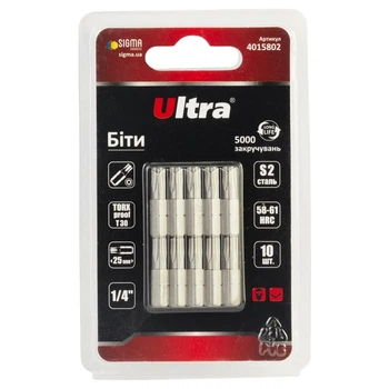 Биты TORX-proof 30х25 мм S2 ¼" 10 шт ULTRA
