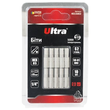 Біти HEX 5x25мм ¼" S2 10шт 58-61 HRC ULTRA