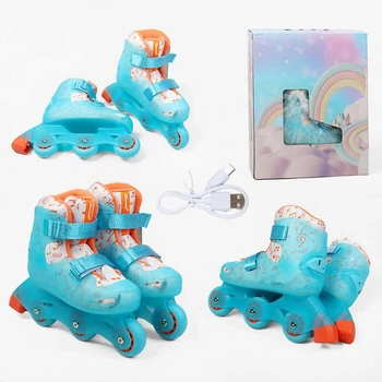 Детские роликовые коньки Best Roller 8360-16 раздвижные 29-30 голубой со светящимися колесами