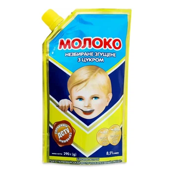 Молоко незбиране згущене з цукром (ДСТУ) дой-пак 290г.
