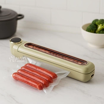 Вакууматор для пищевых продуктов с LCD дисплеем Vacuum Sealer 110 Вт, автоматический бытовой вакуумный упаковщик для хранения пищи, упаковки овощей, фруктов и мяса, от сети Бежевый LC-802-Beige