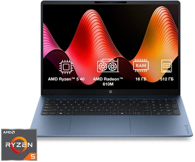 Ноутбук HP OmniBook 3 Laptop 16-by0037ua (DM8H3EA) Starlit Blue / 16" IPS WUXGA / AMD Ryzen 5 40 / RAM 16 ГБ / SSD 512 ГБ / Подсветка клавиатуры / Зарядка по USB