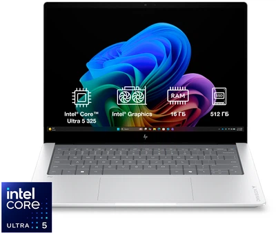 Ноутбук HP OmniBook X Laptop Next Gen AI 14-ka0006ua (DM8T8EA) Glacier Silver / 14" IPS WUXGA / Intel Core Ultra 5 325 / RAM 16 ГБ / SSD 512 ГБ / Windows 11 Home / Підсвітка клавіатури / Зарядка по USB