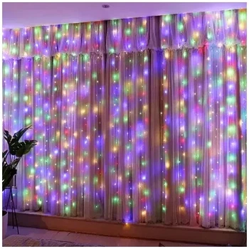 Гирлянда штора 3х2м 200 LED теплый белый разноцветный для украшения окон и стен