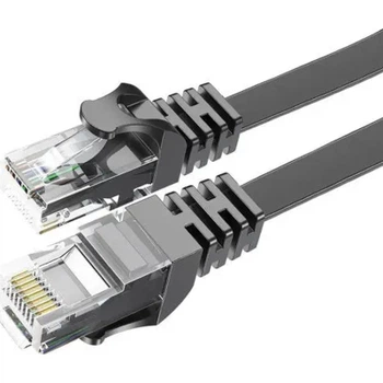 Патч-корд 1м, UTP, сat 6, CU, AWG32, TopSpeed Cable Ethernet RJ45 Splitter Network Flat Cable, Black Essager (EXCWXB-JS01)