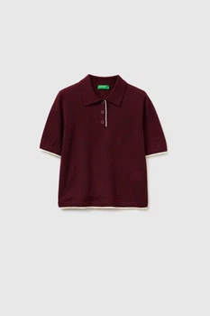 Однотонная футболка-поло Benetton 46(L) Бордовый-299 (151424)