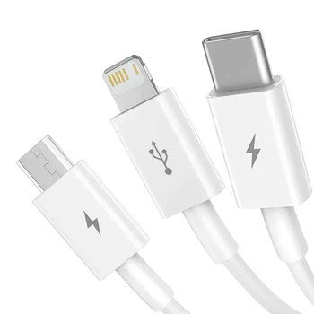 Кабель 3 в 1 Baseus для зарядки и передачи данных Micro USB Lightning Type-C 3.5A 1.5м белый