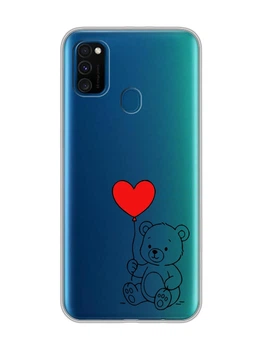 Прозрачный чехол на Samsung Galaxy M30s/M21 Медвежонок с сердечком (принт 431)