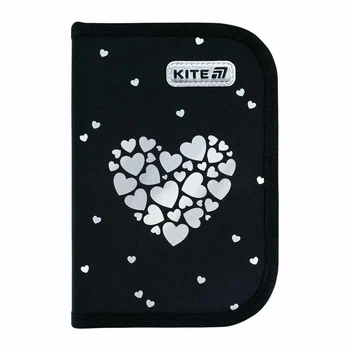 Пенал Kite Black&Silver "Сердца" 20.5х14х4 см 1 отделение с 2 отворотами каркасный на молнии черный (K26-622-5)