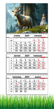 Календарь настенный квартальный на 2027 год на три пружины, Apriori, год Козы, символ года Коза, Природа, 29,7х61см