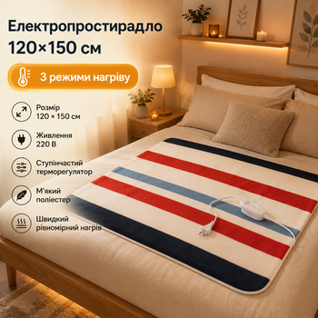 Электропростынь с подогревом 120×150 см 3 режима нагрева 220В электрическая простынь разноцветные полосы