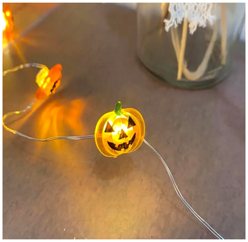 Гирлянда на батарейках Halloween Pumpkin 20 ламп для украшения интерьера на Хэллоуин оранжевая 2 метра