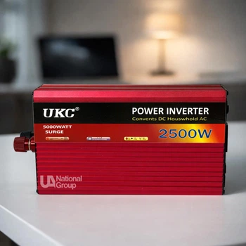 Инвертор преобразователь напряжения 12В-220В 2500 Вт UKC, автомобильный инвертор с USB разъемом и цифровым дисплеем для ноутбуков, освещение, зарядное устройство, аудио- и видеотехники Красный, AR-2500M