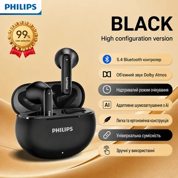 Навушники Philips TAT1199 бездротові, швидке заряджання (Bluetooth 5.4, 70 годин роботи) black
