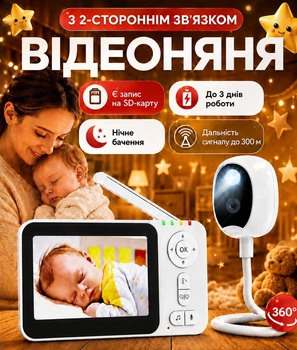Аккумуляторная беспроводная видеоняня Baby Monitor SM43, до 3 дней работы, с экраном 4.3, ночным видением, двусторонней связью, режимом VOX, датчиком температуры, записью на SD-карту и дальностью до 300 м