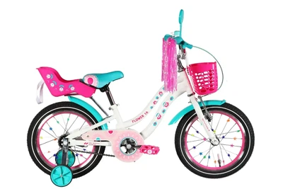 Детский велосипед ST 16" Formula Kid Flower Premium BH 2026 для девочки белый с розовым и бирюзовым (OPS-FRK-16-243)