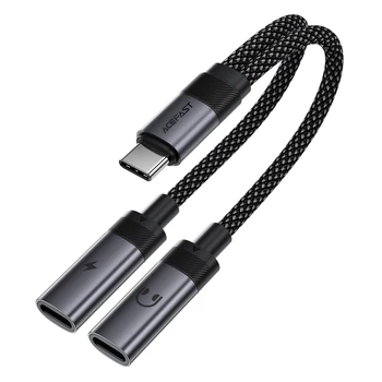 Аудіокабель ACEFAST J14 USB-C 2-in-1 charging audio adapter Black 6974316285823