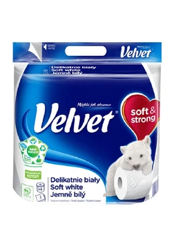 Туалетний папір Velvet Soft White тришаровий 150 відривів 4 рулони