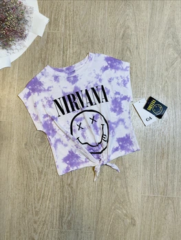 Дитяча укорочена футболка для дівчинки C&A 128 см смайлик nirvana з завʼязками