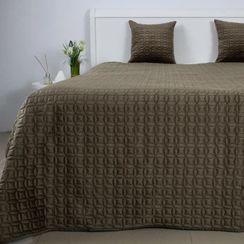 Покрывало двуспальное ТЕП VELOUR Хаки «Мозаика» 180×240 см велюровое стеганое