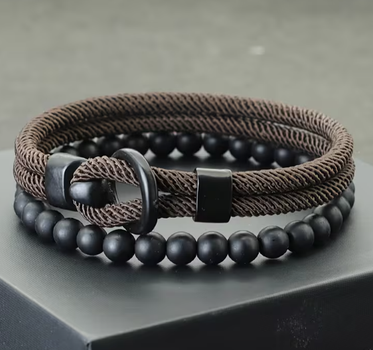 Двошаровий чоловічий браслет Bangle Hook + Beads, браслет на удачу Коричневий