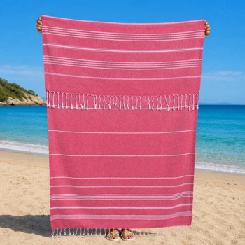 Полотенце пештемаль Turkey Towel 100х180 легкое большое для пляжа бассейна бани сауны подстилка на дачу пикник природу отпуск море полоса красный