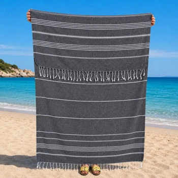 Полотенце пештемаль Turkey Towel 100х180 легкое большое для пляжа бассейна бани сауны подстилка на дачу пикник природу отпуск море полоса антрацит