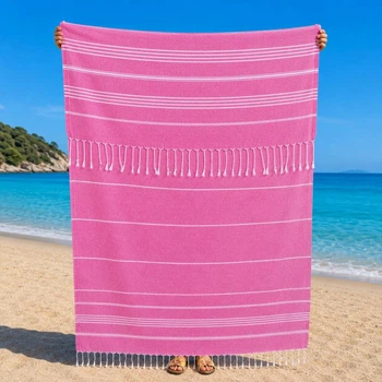 Полотенце пештемаль Turkey Towel 100х180 легкое большое для пляжа бассейна бани сауны подстилка на дачу пикник природу отпуск море полоса темно-розовый