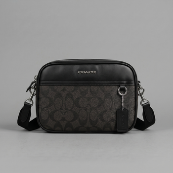 Мужская барсетка Coach прямоугольная черная. Маленькая сумка Coach с монограммой через плечо. Кросс-боди Coach. ART066