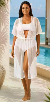 Сітчасте парео-кімоно Midi Beach Mesh 5XL білий