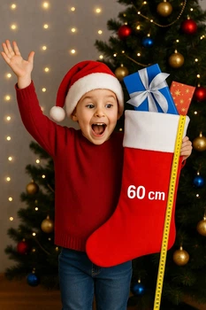 Новогодний носок для подарков 60 см, красно-белый праздничный чулок для Святого Николая, Рождества и Нового года, декоративный носок для камина, елки и дома, мешочек для сладостей, подарков и создания уютной праздничной атмосферы