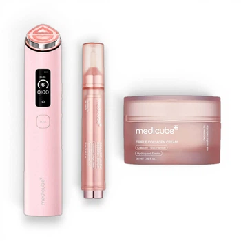 Набор для сияния и упругости кожи с коллагеном Medicube AGE-R Booster Pro X2 + Collagen Glow Booster Serum + Triple Collagen Cream Pink 1 шт + 50 мл + 15 мл