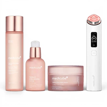 Премиальный набор для комплексного ухода с тройным коллагеном Medicube AGE-R Booster Pro X2 + Triple Collagen Toner + Triple Collagen Serum + Triple Collagen Cream White 140 мл + 55 мл + 50 мл + 1 шт