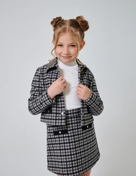 Костюм (пиджак+ юбка) для девочки SMIL 117553-1 Серая клетка р.134