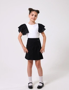 Блузка-футболка (короткий рукав) для девочки SMIL 114837-1 Белый с черным р.122