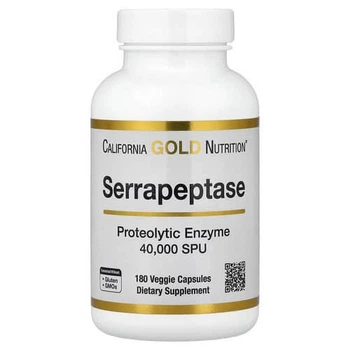 Серрапептаза 40 000 SPU California Gold Nutrition (Serrapeptase) 180 рослинних капсул (LKN-01574)