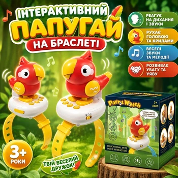 Детский интерактивный браслет Parrot Watch USB музыкальный Попугай повторюшка на аккумуляторе со звуками животных 2024-1