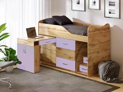 Ліжко кімната ViorinaDEKO BED-ROOM №5 1840*860 мм висувна драбина-комод, висувний стіл. Корпус тахо/колір фасаду лаванда