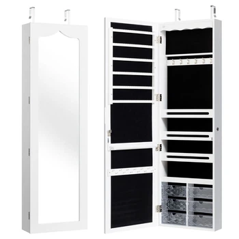Настенный шкаф-зеркало для украшений с полками и держателями 36,5×11,5×120 см, белая