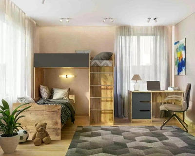 Ліжко кімната ViorinaDEKO BED-ROOM №3 з додатковим ліжком та письмовим столом Колір корпусу тахо / колір фасадів графіт