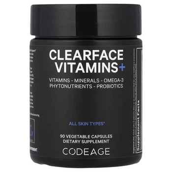 Вітаміни для шкіри Codeage (Clearface Vitamins+) 90 рослинних капсул (AGE-00874)