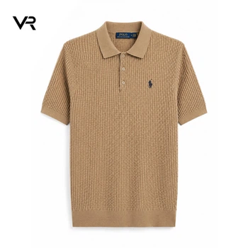 Мужское поло Polo Ralph Lauren S бежевое трикотажное фактурной вязки с коротким рукавом Regular Fit
